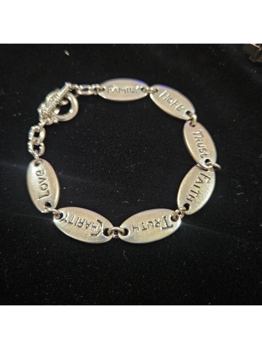 Hope Trust Faith Truth Charity Love Inspirational Silver Tone Bracelet 7 Inches
